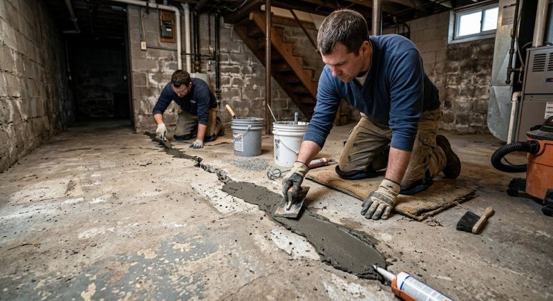 Cracked Basement Floor Repair in Wallingford, CT