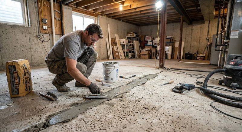 Cracked Basement Floor Repair in Wallingford, CT